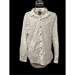 Men’s A-Frame Shirt Blue and White Stretch Regular Long Sleeve Button-Up Size la